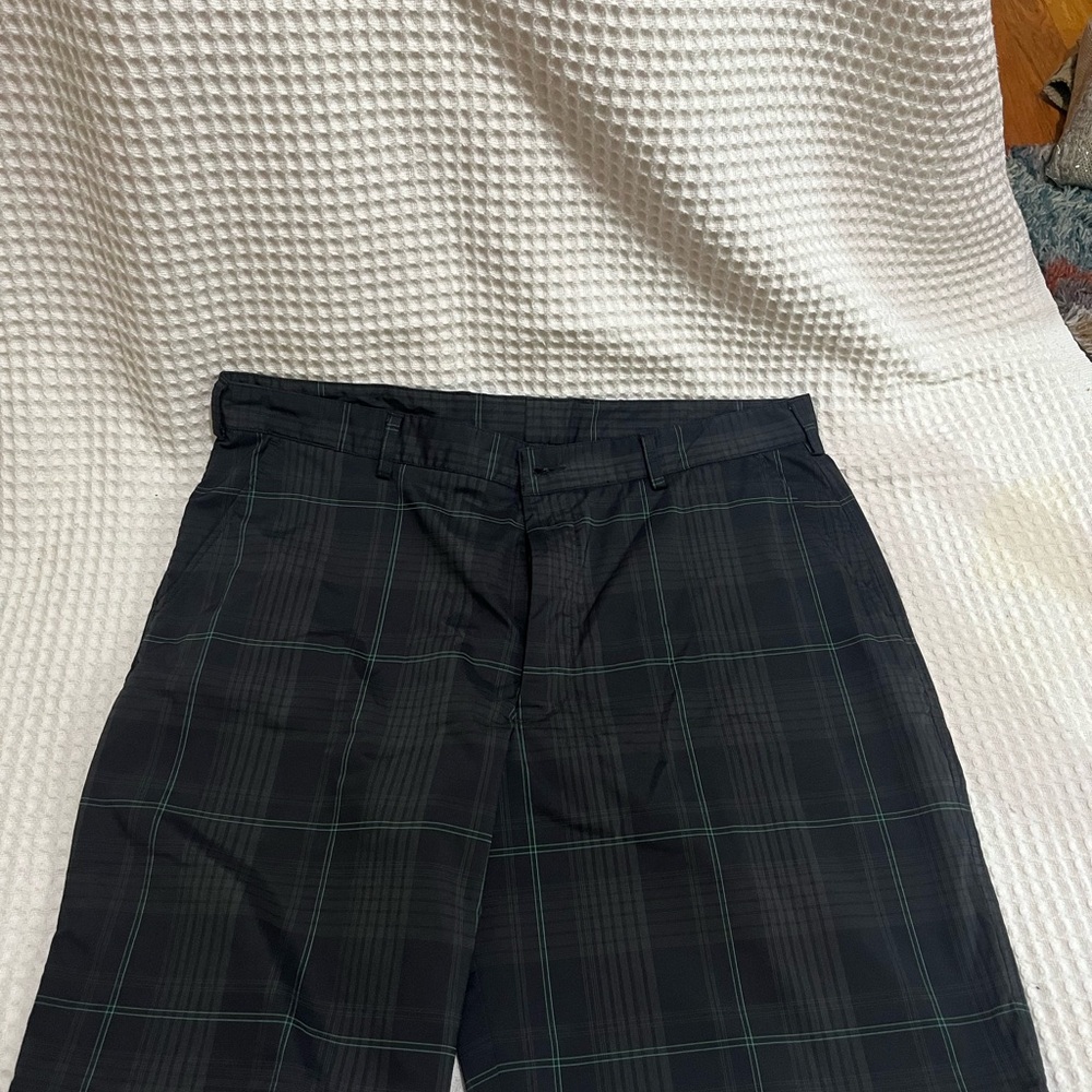 Pebble Beach Performance Black and Green Plaid Shorts